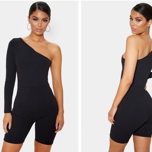 Black Long Sleeve One Shoulder Unitard